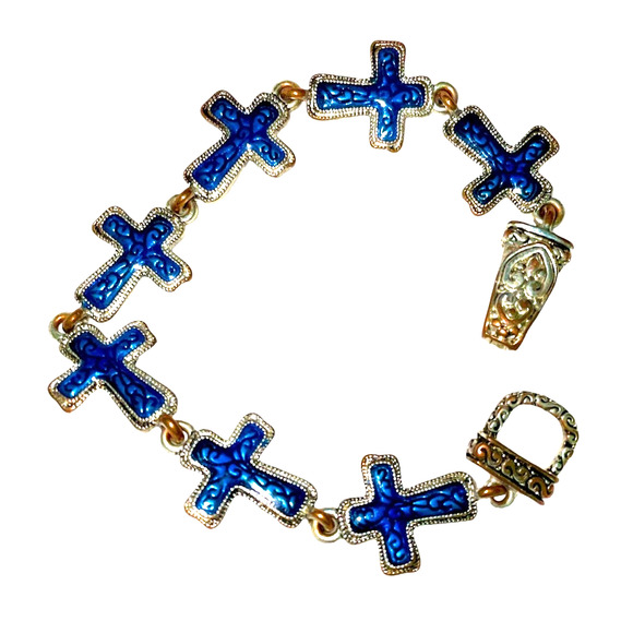 Jewelry - Vintage Blue Cross links bracelet with magnet clasp 7" Length